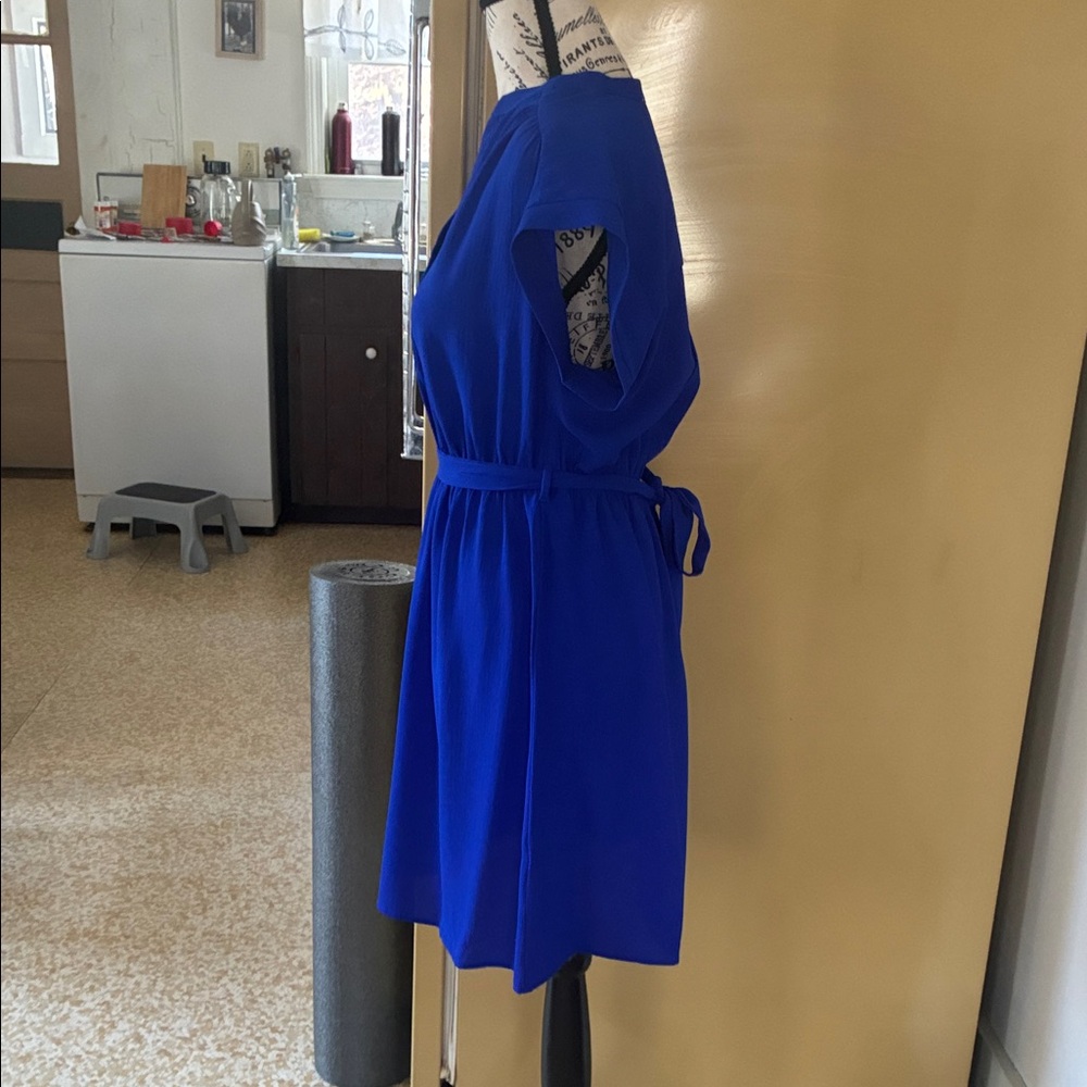 Monteau Cobalt Blue V-Neck Belted Mini Dress - Picture 3 of 5